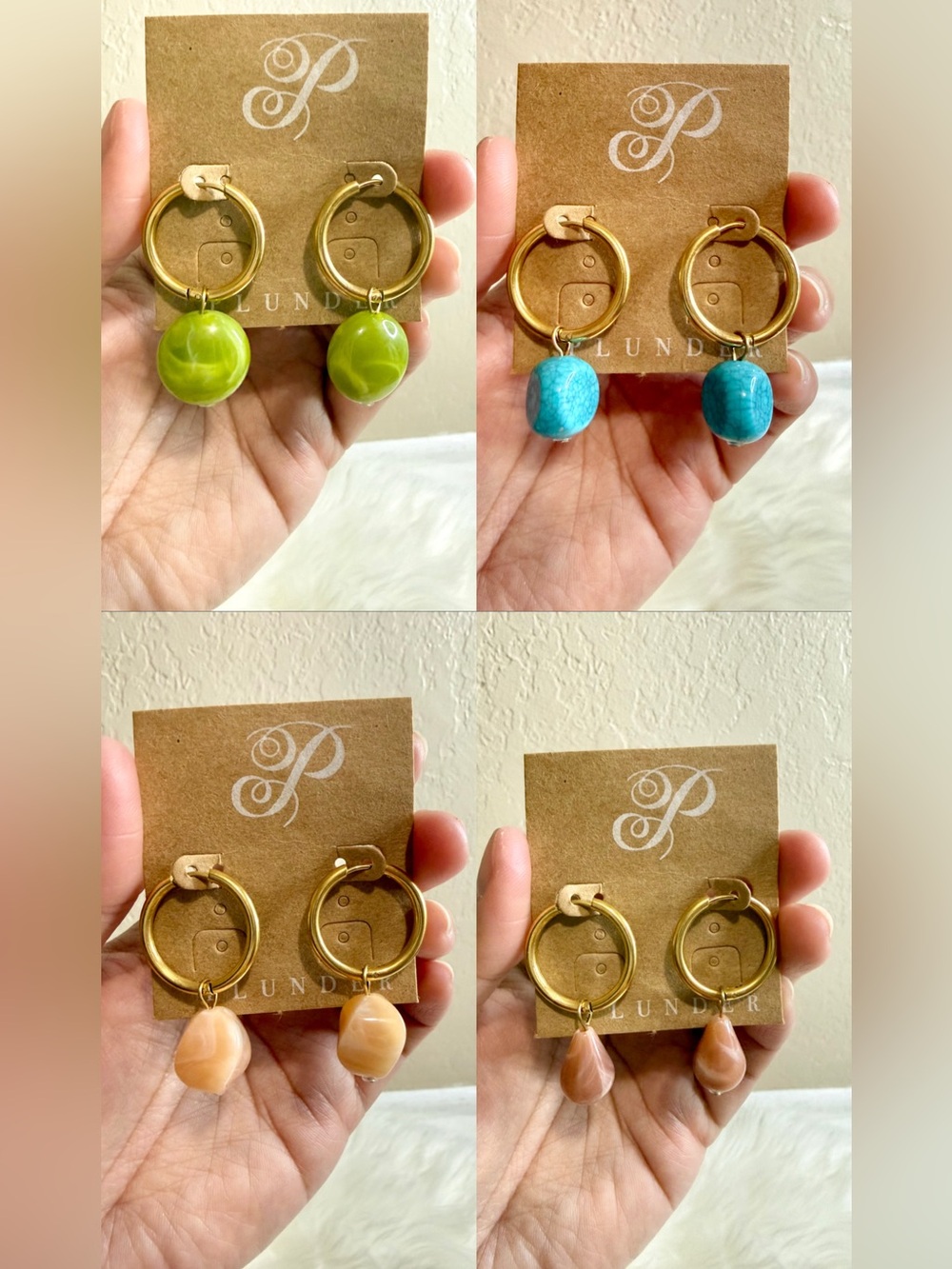 Plunder Interchangeable 4pcs pair of stones Hoop Earrings